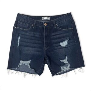 Charlotte Russe Refuge Mom Shorts Distressed High Waisted Dark Wash